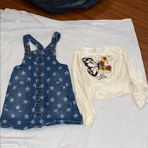 Star Denim Dress and Butterfly Top Set
